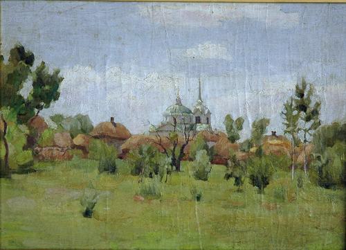 Машков И.И. (1881-1944)<br>Церковь в селении. 1901<br>Холст, масло. 34х49,5