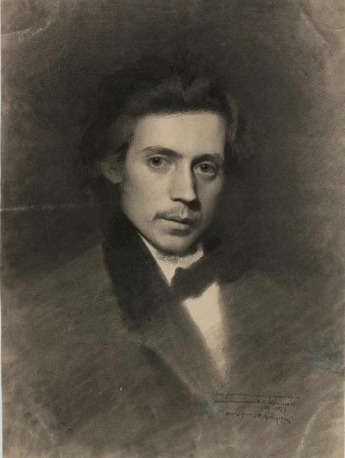 Крамской И.Н.<br>Портрет молодого человека.<br>1859-1960-е. Бумага, уголь.