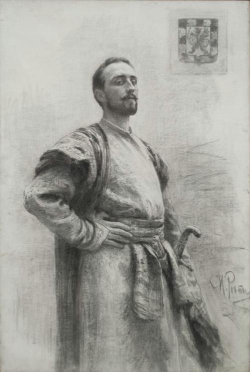 Репин И.Е.<br>Портрет Ф.Н.Романова.<br>1897. Холст, угольный карандаш.