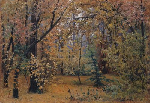 Шишкин Иван Иванович (1832 - 1898).<br>Осенний лес.<br>1876.<br>Холст, масло. 30,5х45,0 см.