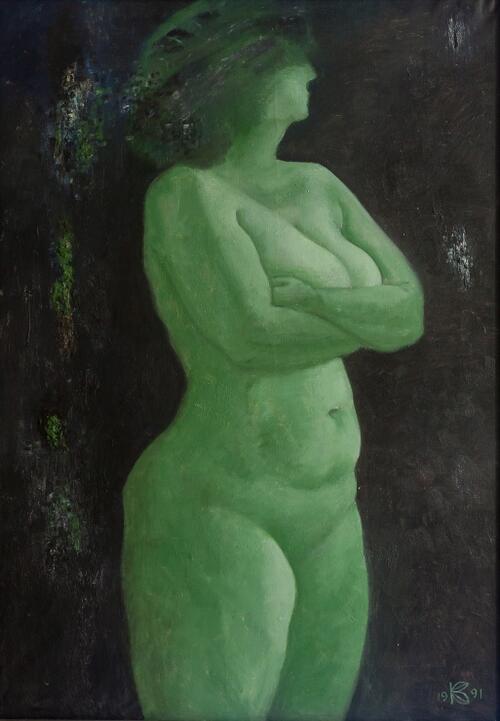 Коваленко В.Т. (1946).<br>Зеленая модель. Серия «Модель и цвет».<br>1991.<br>Холст, масло.