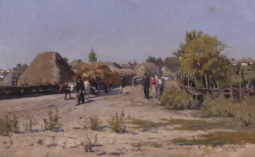 Маковский Владимир Егорович (1846 - 1920).<br>Украинский пейзаж.<br>1883.<br>Дерево, масло. 26,5х42,0 см.