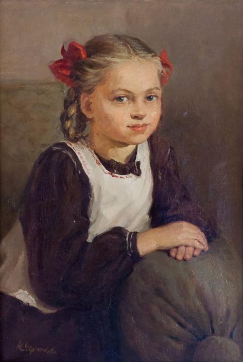 Черникова Н.Е. (1916-2010).<br>Портрет дочери. Наташа. 1954.<br>Холст, масло. 59х38 см.
