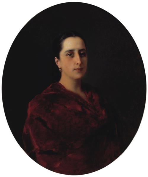 Маковский Константин Егорович (1839 - 1915).<br>Портрет молодой женщины в красном платье.<br>1880-1890-е.<br>Холст, масло. 81,0х67,0 см.