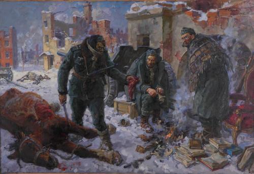 Богомолов<br>«Завоеватели. Немцы в Сталинграде». Копия картины Г.К. Савицкого 1944 г.<br>Холст, масло. 140 х 200 см