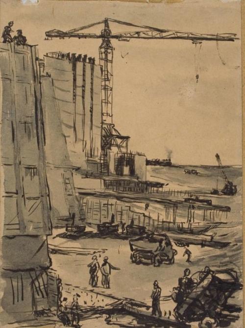 Легенченко А.П.<br>Бетонирование дна плотины. 1960