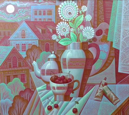 Натюрморт с вишнями.<br>Холст, масло.<br>2019.