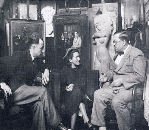 И.И.Машков беседует у себя в мастерской с польскими художниками.<br>Середина 1930-х  гг.