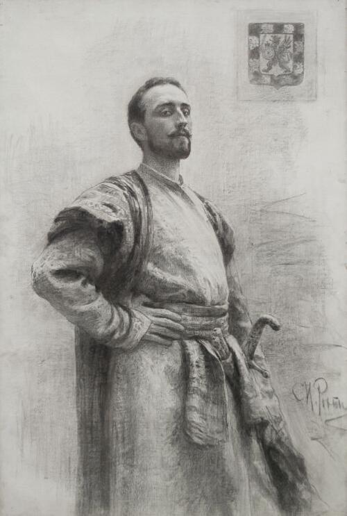 Репин И.Е.<br>Портерт Ф.Н.Романова.<br>1897.<br>Холст, карандаш угольный, карандаш итальянский.