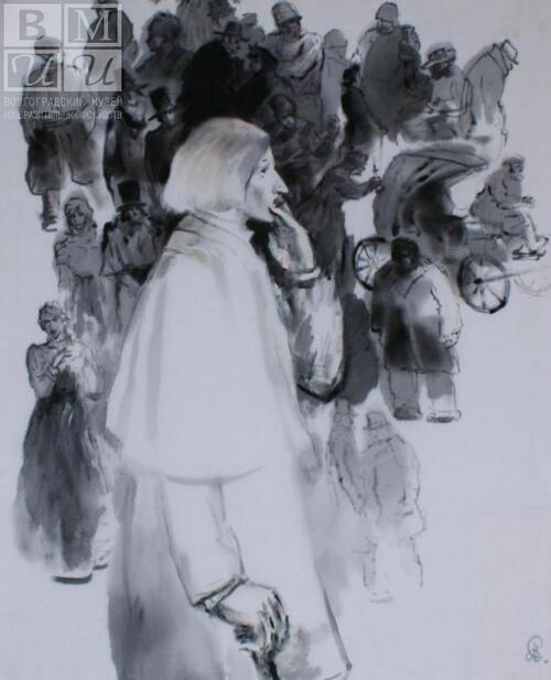 Николай Гоголь. 2008 г.<br>ткань, акрил, 80х60