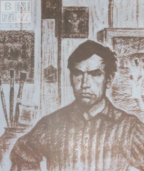 Портрет художника Н.Кормашова 1974. картон. уголь. пастель. 70х60
